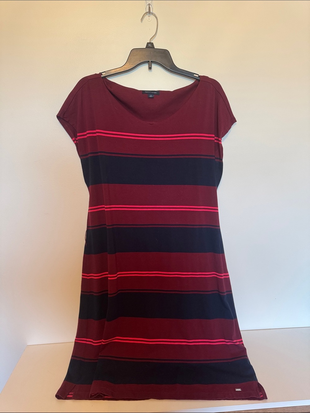 Tommy Hilfiger Burgundy, Navy & Pink Striped Midi Dress